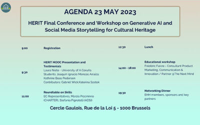 Siamo entusiasti di invitarvi alla Conferenza finale di HERIT il 23 maggio al Cercle Gaulois di Bruxelles!